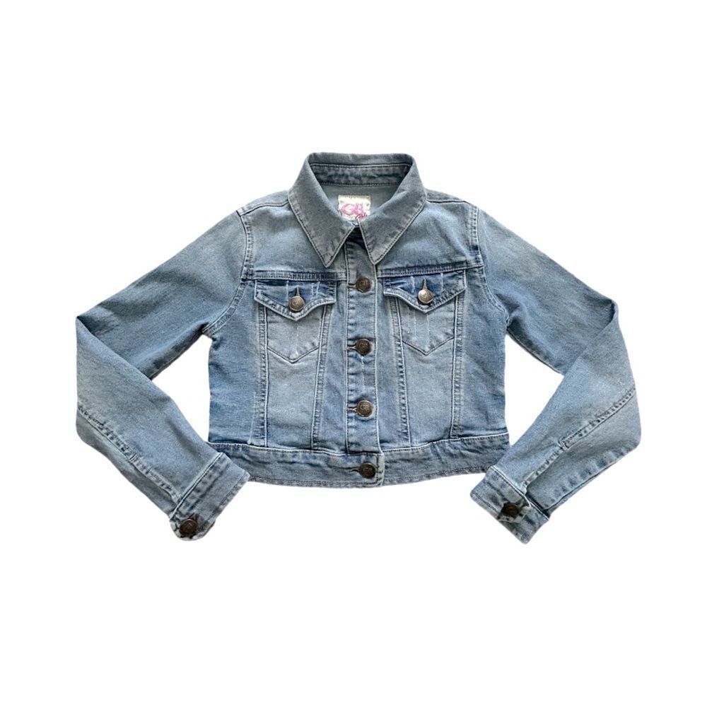 GB Girls Cropped Distressed Denim Jacket Size Small